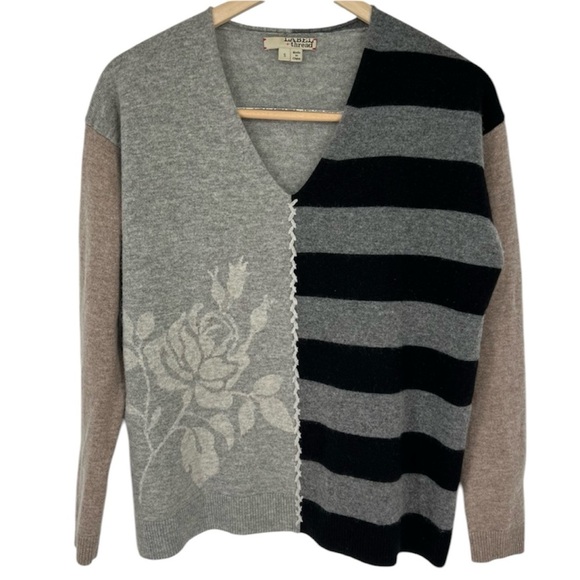 Label + Thread‎ Cashmere Wool Patchwork Thread Striped Floral Colorblock Sweater - Picture 1 of 9